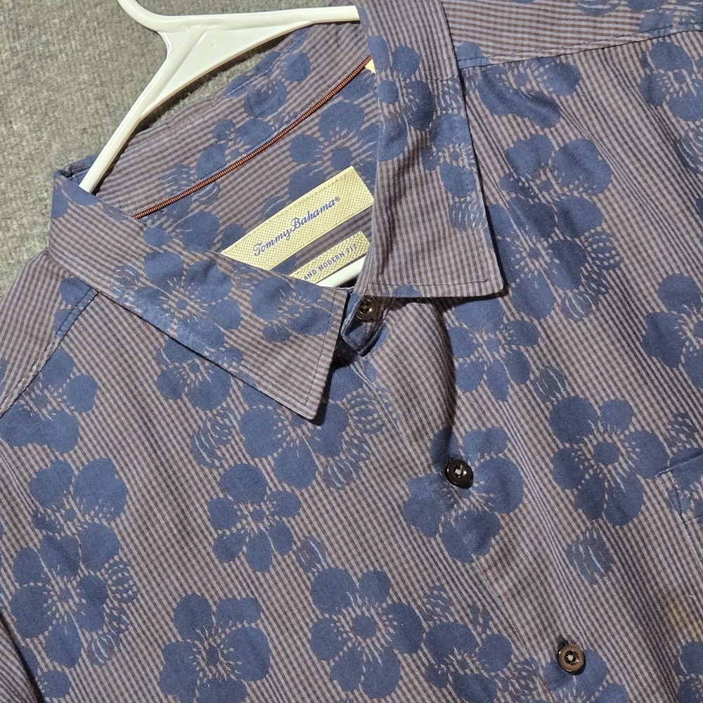 Mens Tommy Bahama Button Down Long Sleeve‎ Shirt 2XL Blue Floral Print